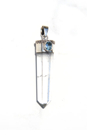 
                
                    Load image into Gallery viewer, Blue Topaz and Quartz Crystal Pendant
                
            