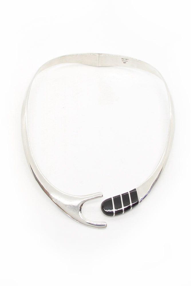 Modern Onyx and 950 Silver Inlay Necklace