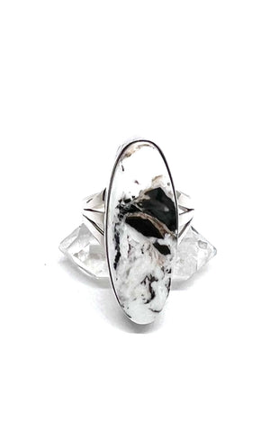 Renell Perry Oval White Buffalo Navajo Ring (Size 9)