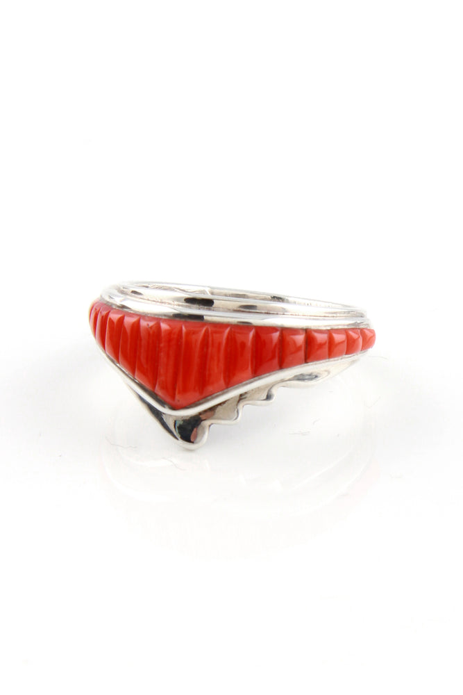 
                
                    Load image into Gallery viewer, Red Coral Cobblestone Inlay Ring (Size 6)
                
            