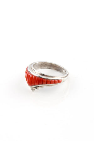 
                
                    Load image into Gallery viewer, Red Coral Cobblestone Inlay Ring (Size 6)
                
            