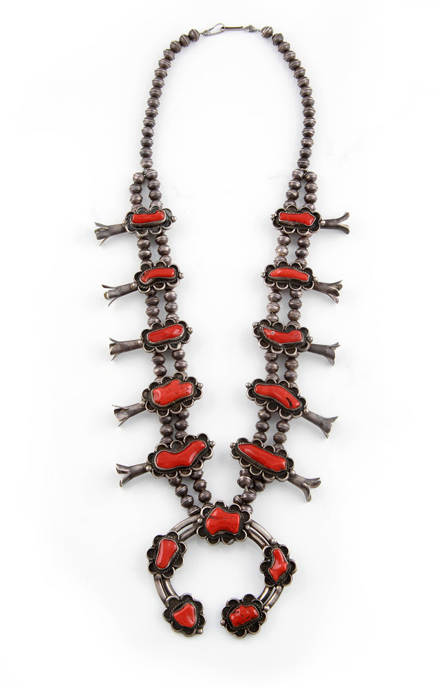1940's Italian Vintage Red Women's Squash Blossom Necklace