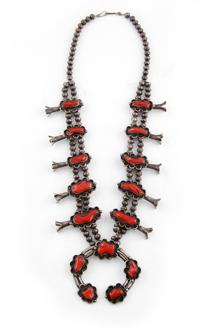 1940's Italian Vintage Red Women’s Squash Blossom Necklace