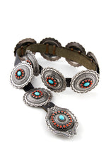 Turquoise and Coral Sterling Concho Belt