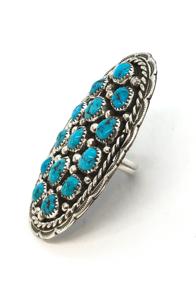 
                
                    Load image into Gallery viewer, Darlene Begay Kingman Turquoise Cluster Ring (Size 8)
                
            