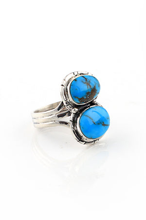 Double Stone Turquoise Navajo Ring (Size 6.75)