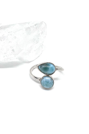 
                
                    Load image into Gallery viewer, Double Stone Larimar Wrap Ring (Size 9)
                
            