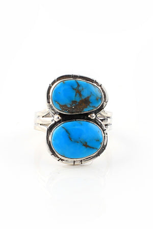 Double Stone Turquoise Navajo Ring (Size 6.75)