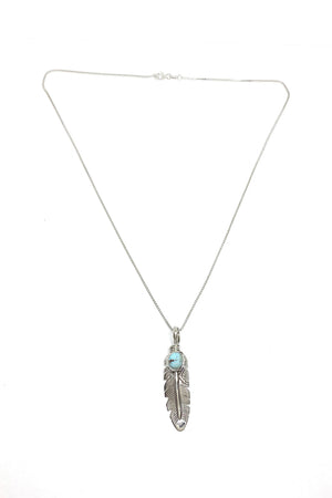 
                
                    Load image into Gallery viewer, Jereme Delgarito Dry Creek Turquoise Feather Pendant
                
            
