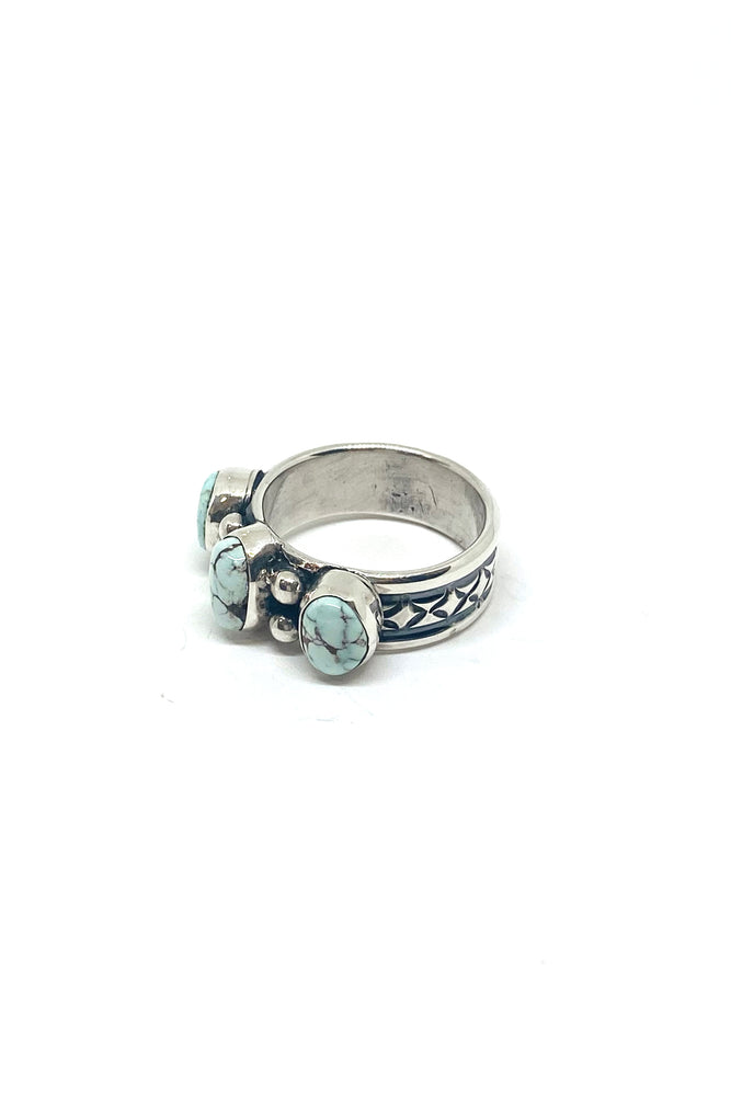
                
                    Load image into Gallery viewer, Harry R Morgan Dry Creek White Turquoise Band (Size 9)
                
            