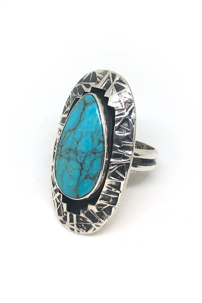Everett and Mary Teller Sterling Silver and Turquoise Ring (Size 7)