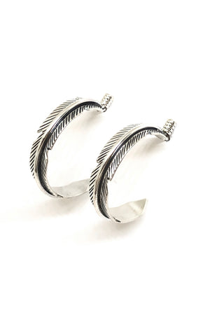 
                
                    Load image into Gallery viewer, Navajo Sterling Silver Feather Hoop Earrings
                
            