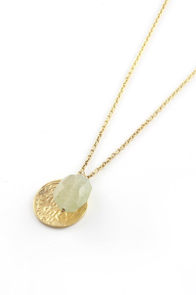 Gold Plated Aquamarine Disc Necklace from Nepal