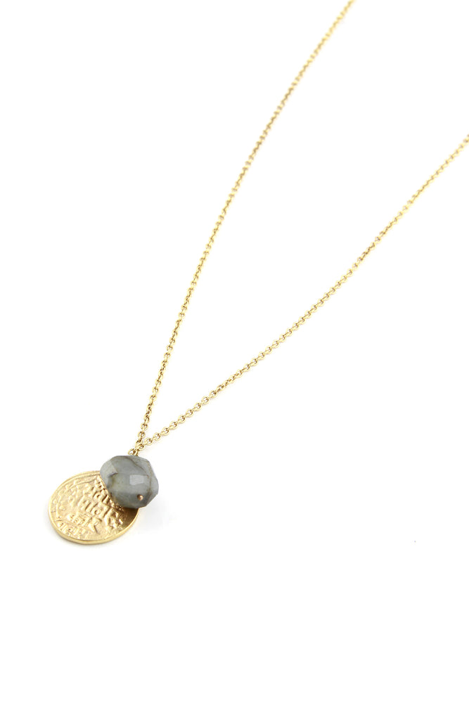 Gold Plated Labradorite Disc Necklace