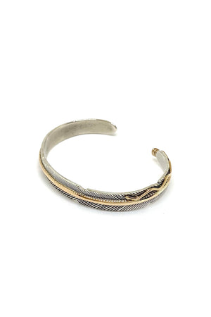
                
                    Load image into Gallery viewer, Narrow Navajo Feather Sterling Silver and Gold Cuff Bracelet
                
            