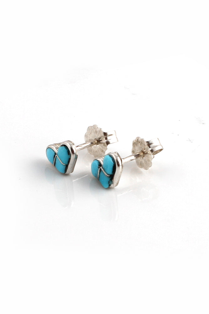 Children's Inlay Turquoise Heart Earrings