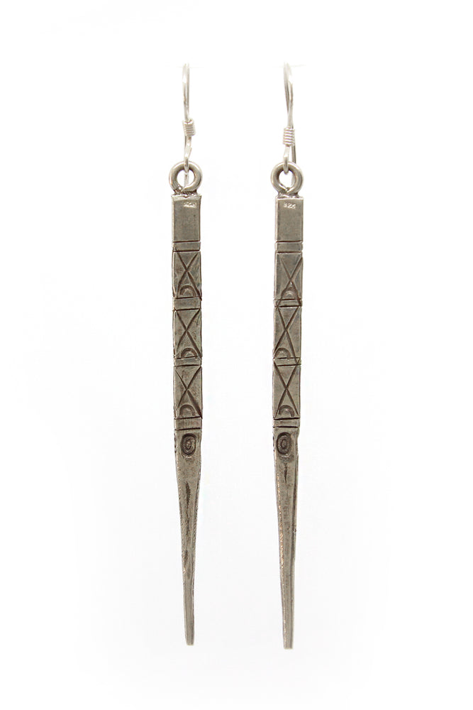 Sterling Silver Laos Dagger Earrings