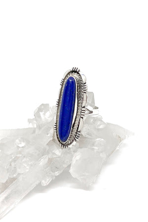 Slender Oval Lapis and Sterling Silver Ring (Size 10)