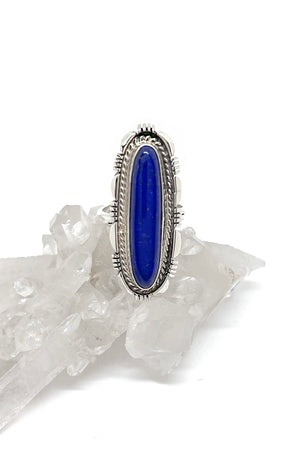 
                
                    Load image into Gallery viewer, Slender Oval Lapis and Sterling Silver Ring (Size 10)
                
            