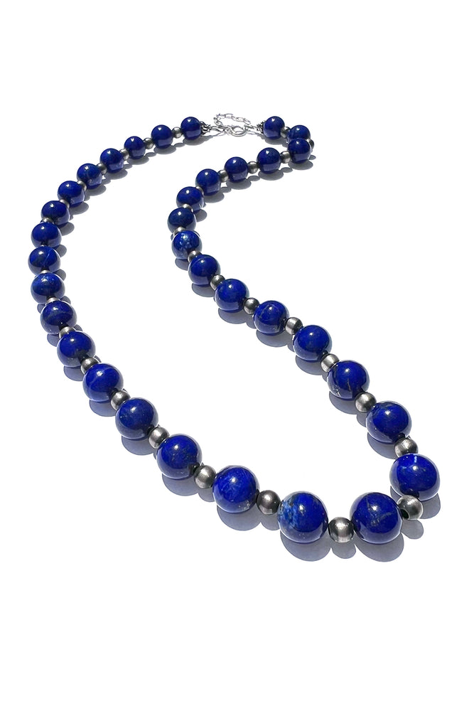 Lapis Lazuli Beaded Necklace with Floral Pendant – Silvia Handmade Jewelry