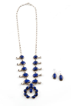 
                
                    Load image into Gallery viewer, Navajo Lapis Lazuli Squash Blossom Necklace with Earrings
                
            