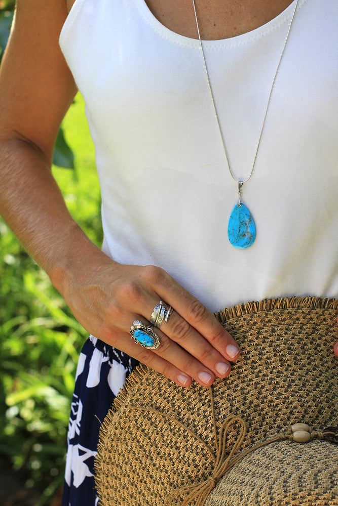 Genuine Turquoise Necklace, Upside Down Tear Drop, Turquoise Pendant  Necklace, Dainty Necklace