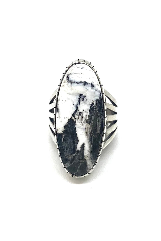Freeform White Buffalo Turquoise Ring (Size 7)