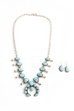 Larimar Squash Blossom Necklace with Earrings