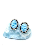 Sterling Silver Oval Larimar Post Earrings