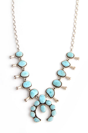 
                
                    Load image into Gallery viewer, Larimar Squash Blossom Necklace
                
            