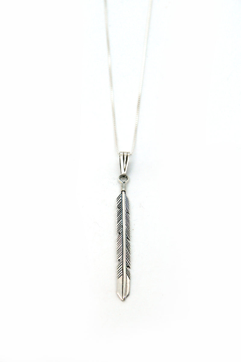 Slender Sterling Silver Feather Pendant