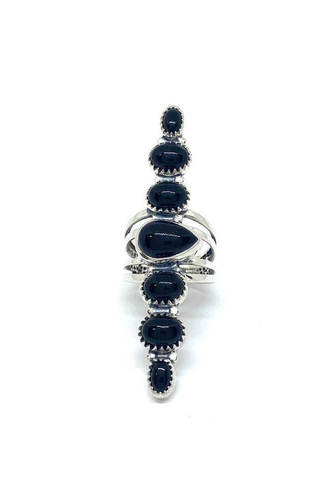 
                
                    Load image into Gallery viewer, Seven Stone Long Black Onyx Ring
                
            