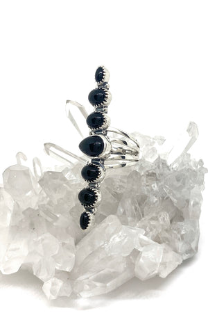 
                
                    Load image into Gallery viewer, Seven Stone Long Black Onyx Ring
                
            