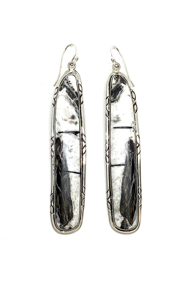 
                
                    Load image into Gallery viewer, Dramatic White Buffalo Freeform Earrings
                
            