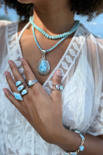 Contemporary Larimar and Moonstone Ring (Sizes 6, 7 1/4, 9, 9 1/2)