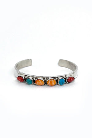 
                
                    Load image into Gallery viewer, Navajo Multi-Stone Sterling Silver Row Cuff Bracelet
                
            