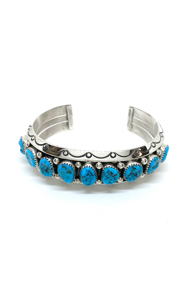 
                
                    Load image into Gallery viewer, Heavy Mens Rough Turquoise Row Bracelet
                
            