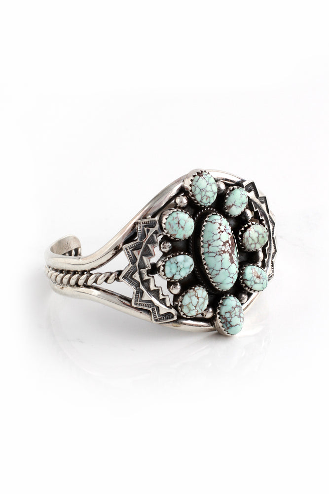 
                
                    Load image into Gallery viewer, Dry Creek White Turquoise Cluster Cuff
                
            