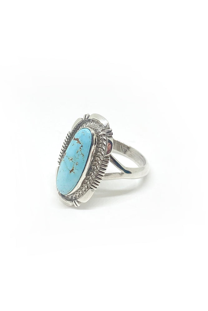 Larry Moses Yazzie Navajo Dry Creek White Turquoise Ring (Size 8 ½")