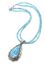Two Strand Genuine Larimar Rondelle Bead Necklace
