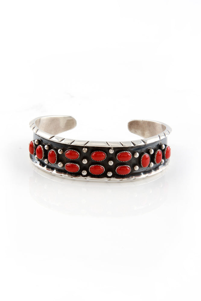 Navajo Red Coral Cuff Bracelet by Rose Castillo