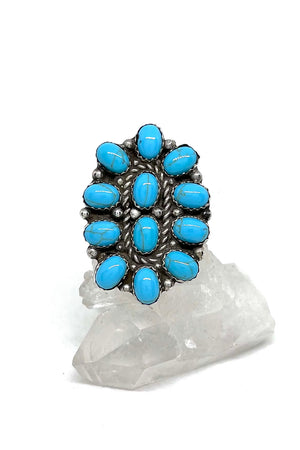 Turquoise Oxidized Sterling Silver Cluster Ring (Size 9 ¾)