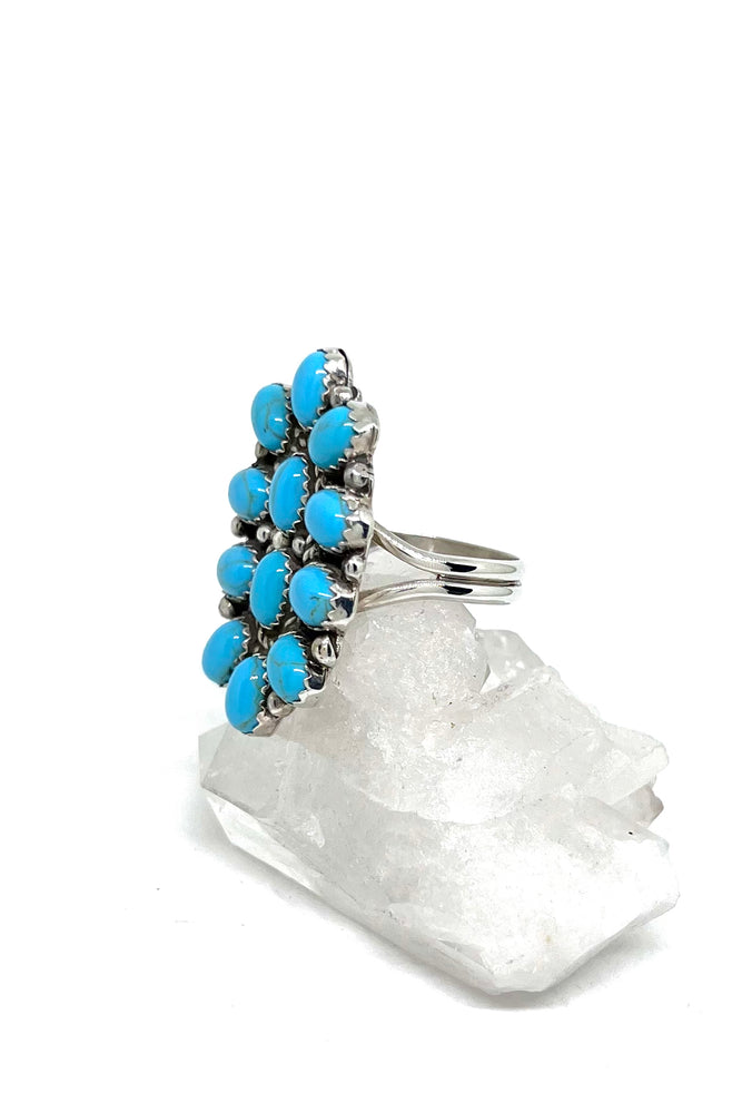 Turquoise Oxidized Sterling Silver Cluster Ring (Size 9 ¾)