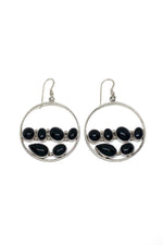 Lively Black Onyx Navajo Sterling Silver Hoop Earrings
