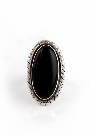 Large Oval Black Onyx Navajo Ring (Size 8 ½)