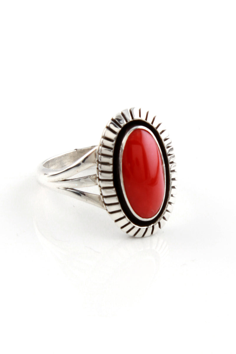 Navajo Lonnie Willie Mediterranean Red Coral Ring (Size 8) – Silver ...