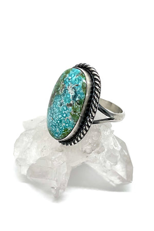 Navajo Mary Spencer Oval Sonoran Gold Turquoise Ring Size 8