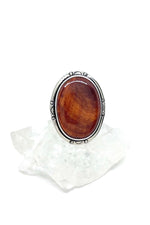 Navajo Red Spiny Shell Oval Sterling Silver Ring (Size 10)