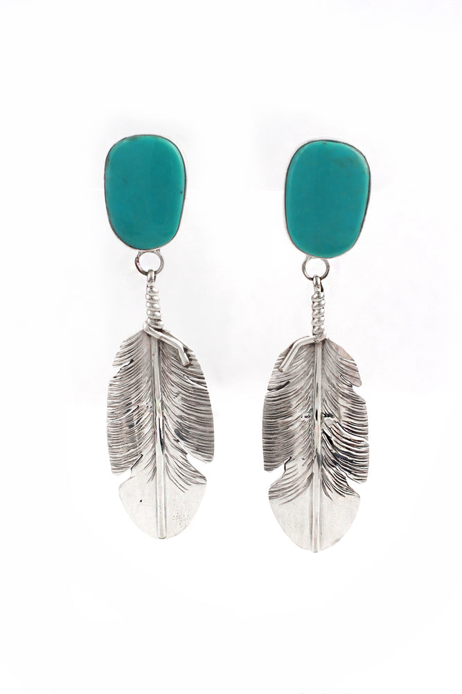 Turquoise and Sterling Silver Feather Earrings