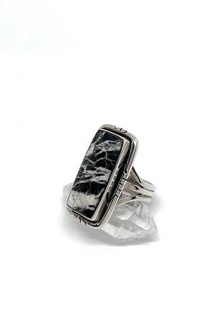 Terry Wood Rectangular White Buffalo Ring (Size 6 1/2)